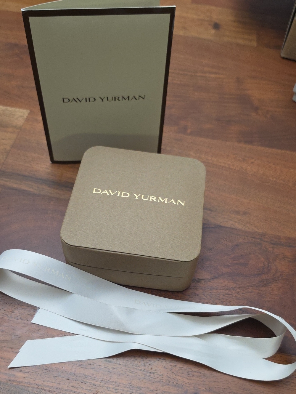 David Yurman Gold and Ivory Jewelry Box with Ivory Ribbon